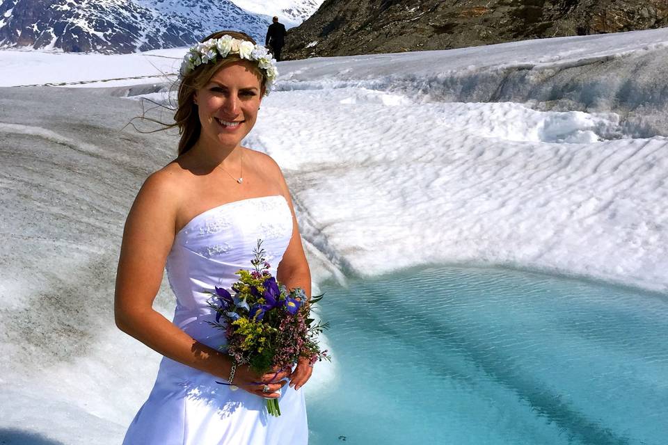 Beautiful Bride, Meredith.Photo by Becky McGill Mull of Azure Alaska Weddings.