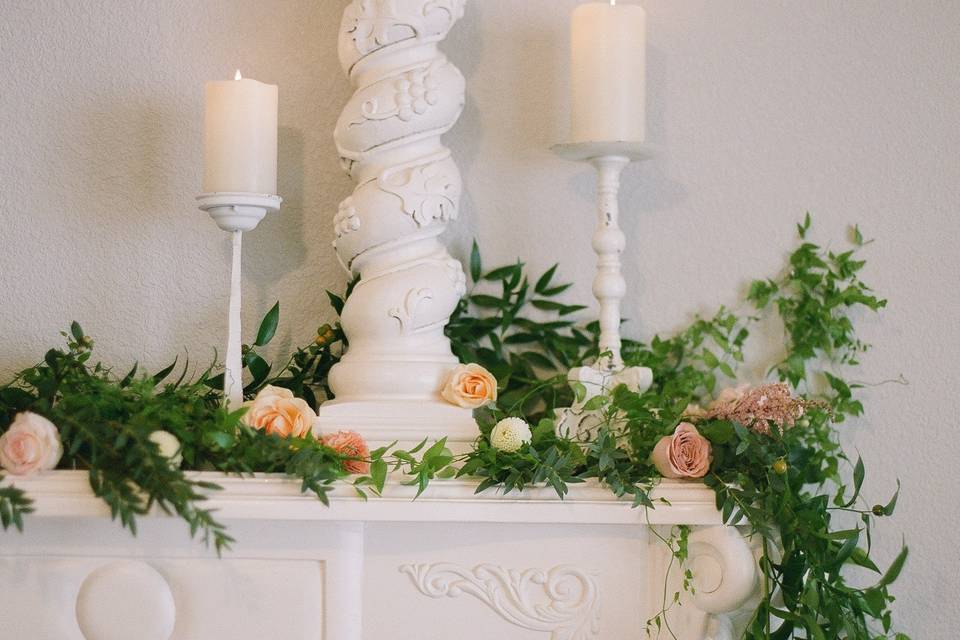 Fireplace mantel flowers