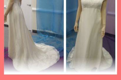 This is the second photo after I redesigned. This bride has now wearing a low cut sweetheart neckline gown.