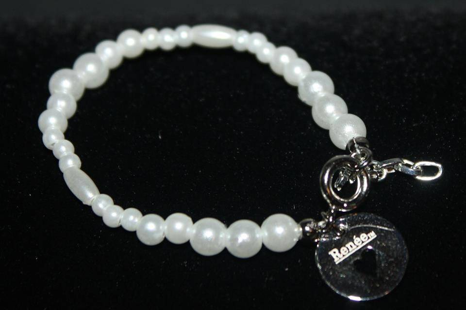 Custom design white glass pearl bracelet for the Bride or bridal party. Renee needs is YOUR wedding colors.