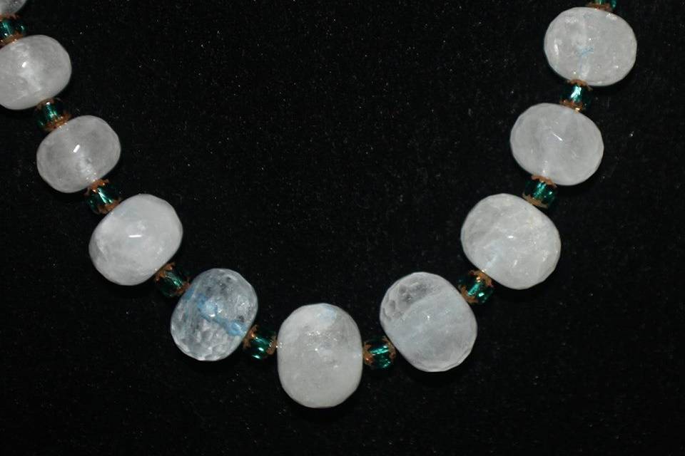 Custom design chunky glass frosted glass faceted crystal accented with vintage green crystal necklace, earrings and bracelet for the Bride or bridal party in any style and length. All Renee needs is YOUR wedding colors