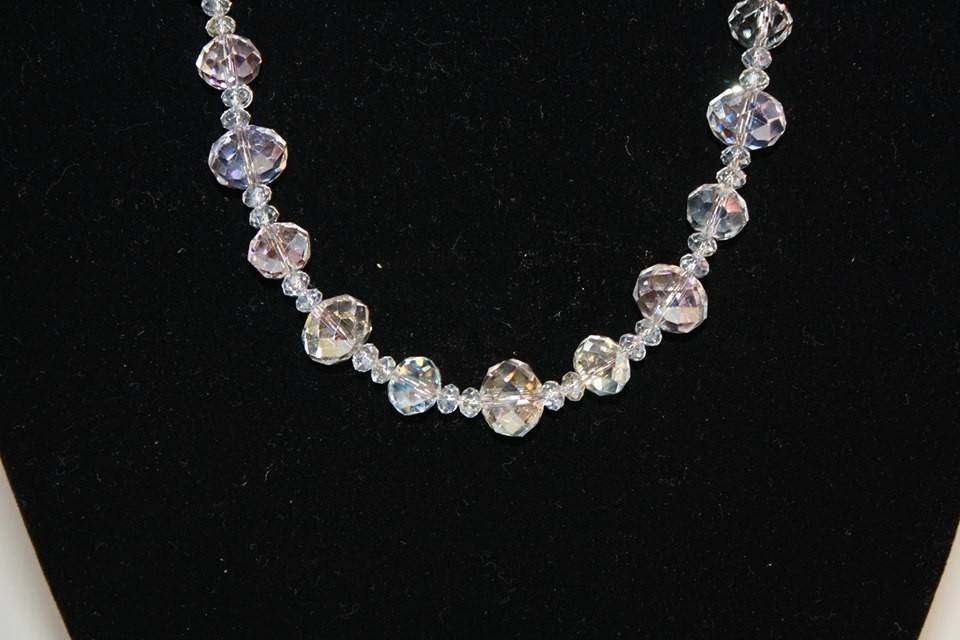 Custom design varying sizes of glass crystals, necklace, earrings and bracelet set for the Bride or bridal party in any style and length. All Renee needs is YOUR wedding colors