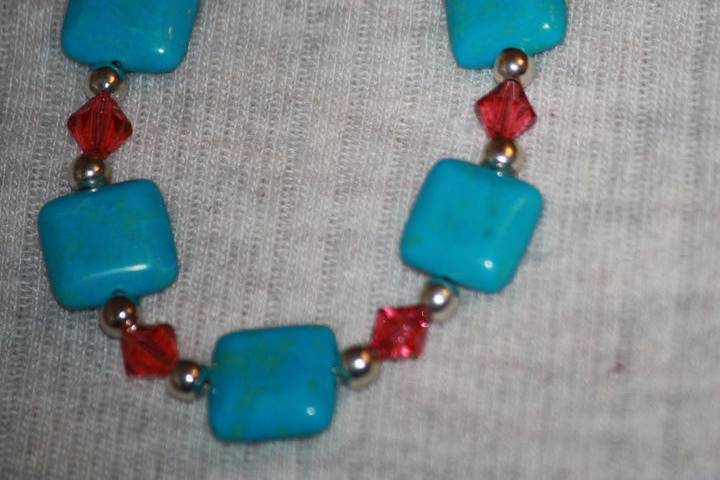 Custom design with unique combination of round sterling silver beads, faceted Indian Pink Swarovski crystals with natural Turquoise beaded necklace, earrings and bracelet for the Bride or bridal party in any style and length,at affordable prices. All Renee needs is YOUR wedding colors.