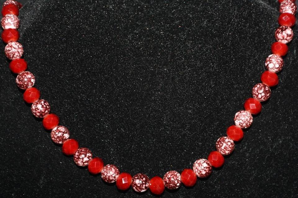 Custom design with unique combination of round faceted dark and light red glass crystal beaded necklace, earrings and bracelet for the Bride or bridal party in any style and length,at affordable prices. All Renee needs is YOUR wedding colors.