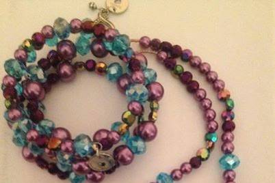 Custom design with unique combination of varying sizes of round faceted purple and blue glass crystals with lavender pearls for beautiful beaded necklace, earrings and bracelet for the Bride or bridal party in any style and length,at affordable prices. All Renee needs is YOUR wedding colors.