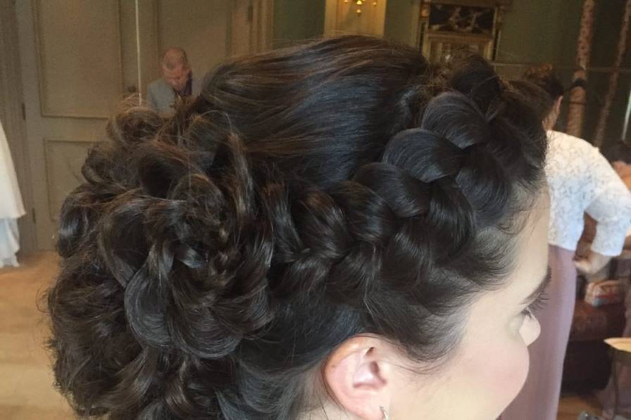 Curled Braided Updo w/ Flower
