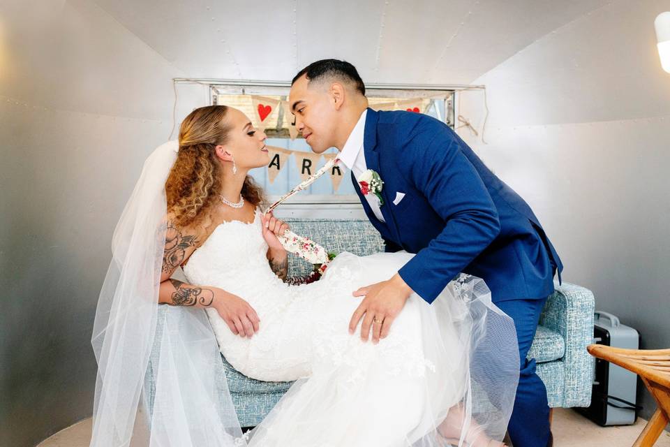 Bride and Groom in Airstream