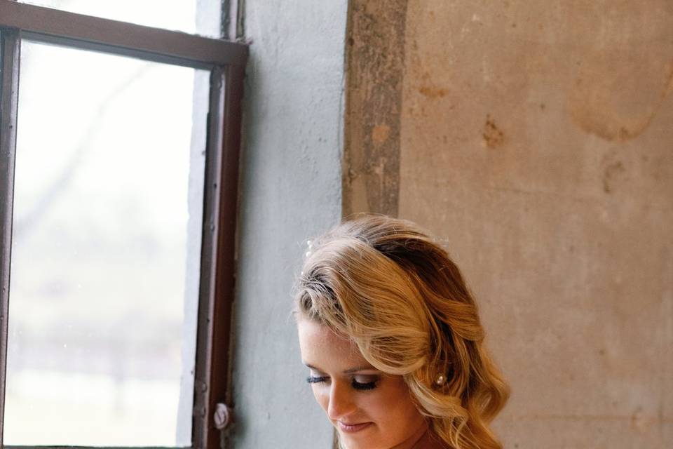 Bride smiling down