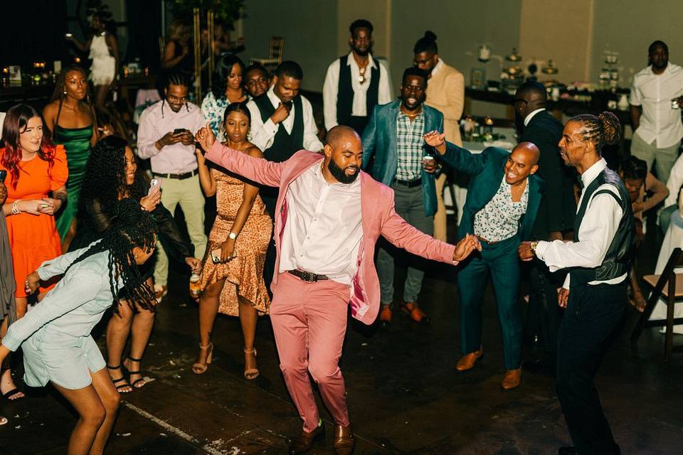Groom showing dance moves
