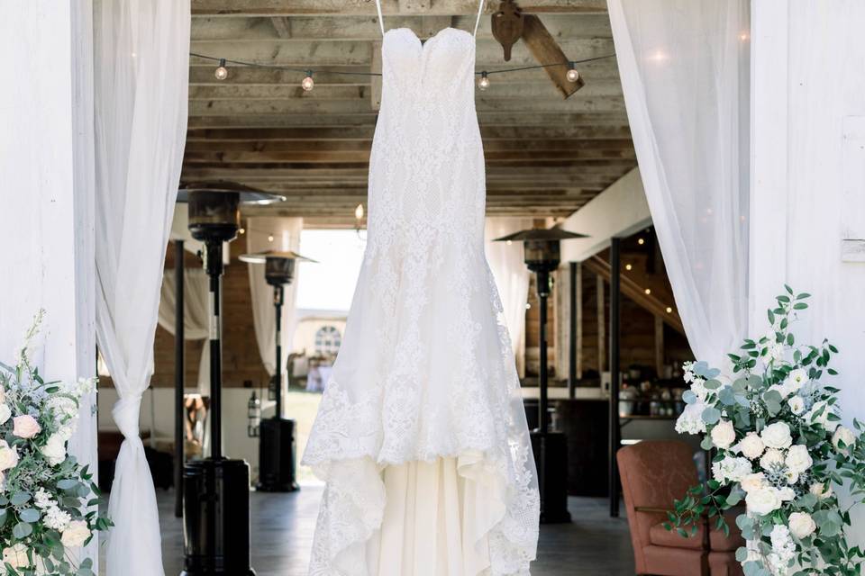 Dress hanging in barn