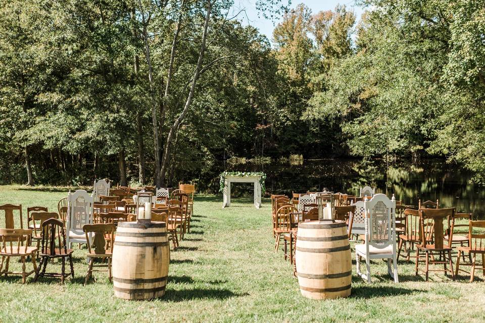 Mis Match Farm Chairs & Barrel