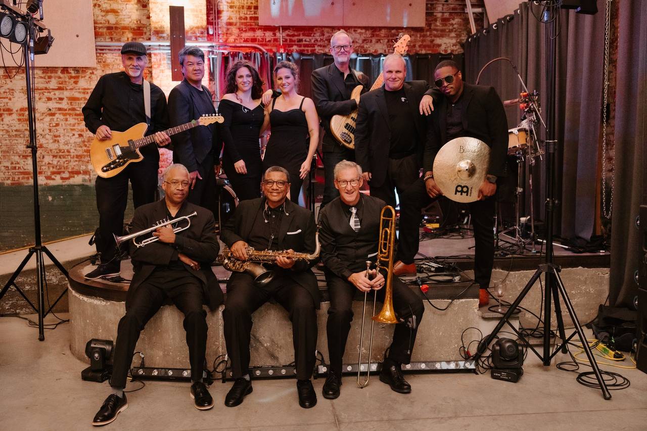 Bull City Syndicate, full band with horns, on stage