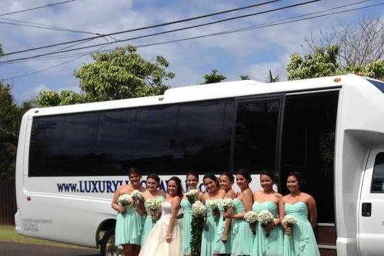 Seeing sea green? Luxury Limo Hawaii will chauffeur you to your destination wedding venue in freezing A/C on your hot summer wedding day!