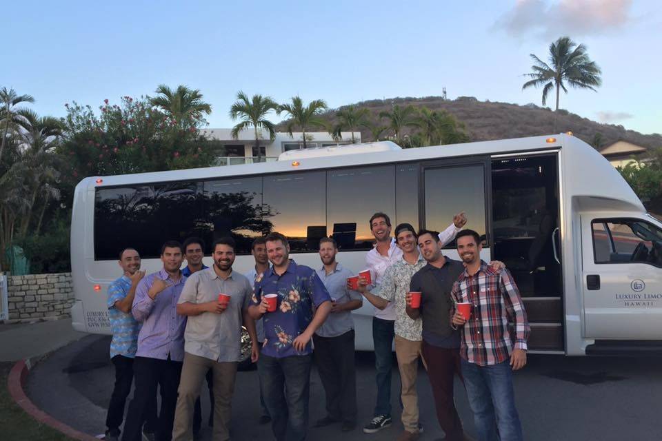 Red solo cups- we'll fill ya up!  Hawaiian-style casual night out for a bachelor and his boys.  Luxury Limo Hawaii is a classy choice that won't break the bank.