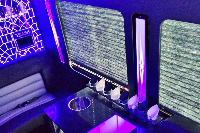 Luxury Limo Hawaii's limobuses are equipped with a built-in cooler and bar area which holds glassware, ice, water, sodas, and your favorite drinks. Your designated mixologist can serve your guests directly from the adjoining seat.