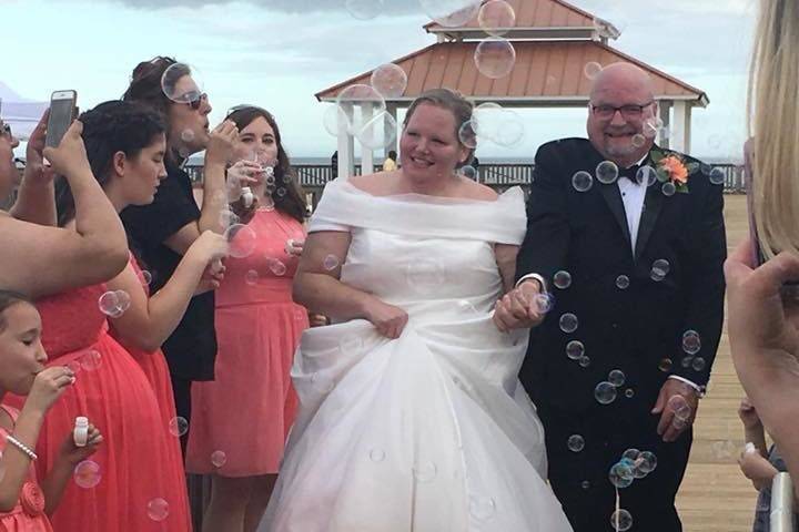 Bride and groom walking