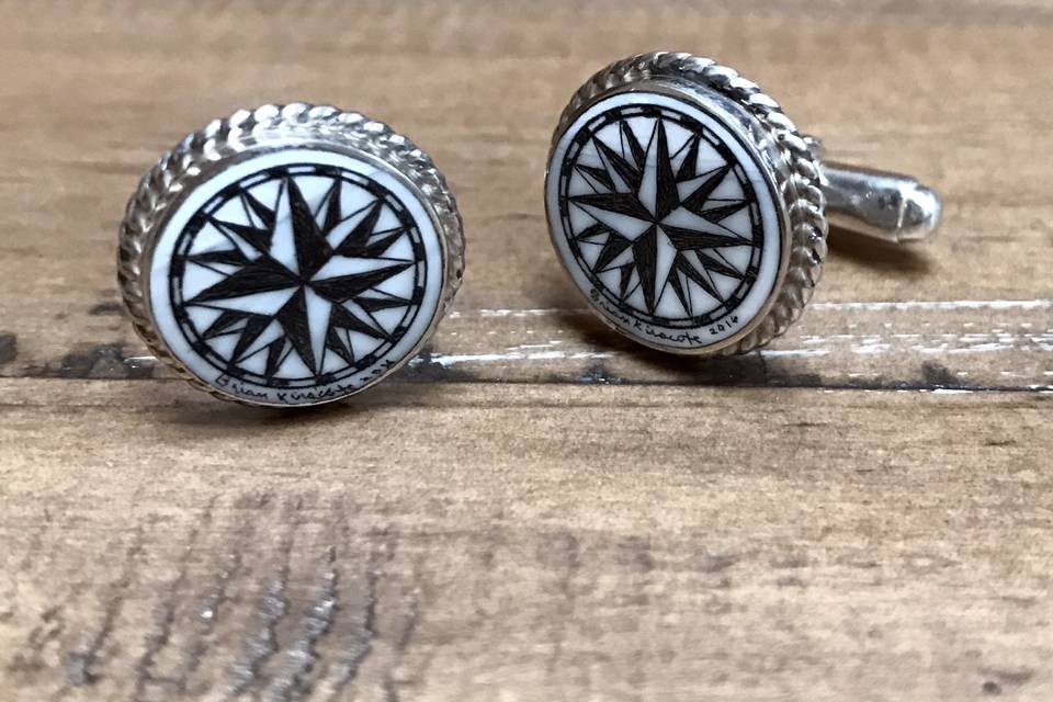 Compass rose cuff links