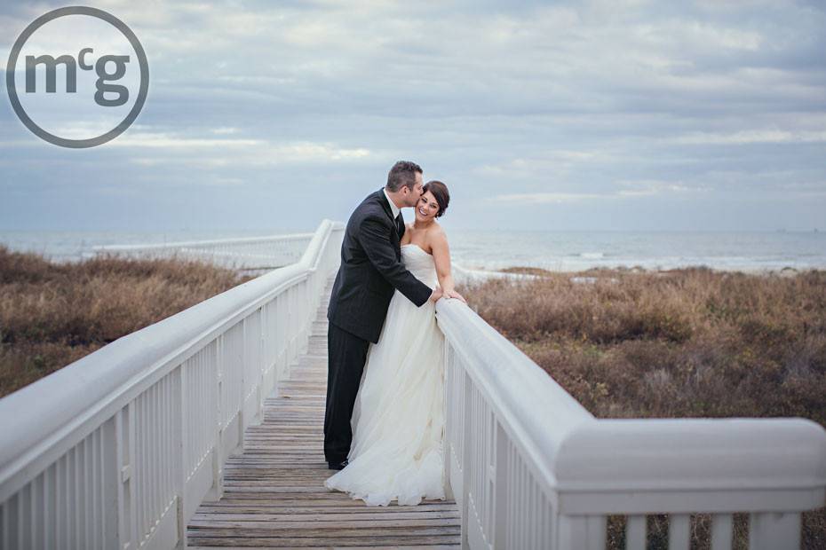 Groom kisses