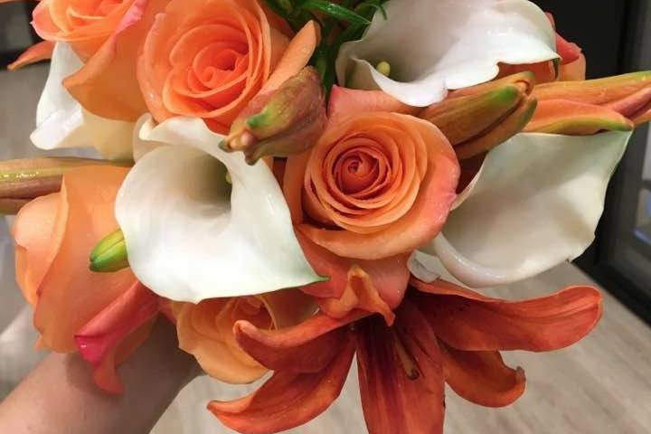 Orange and white hand tied bqt