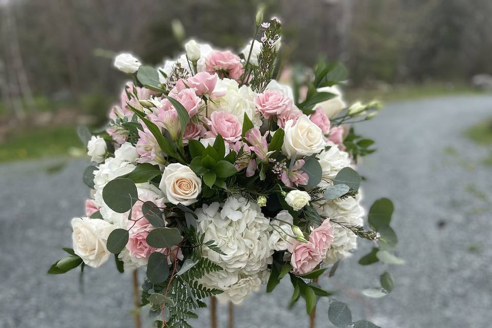 Eucalyptus and hydrangeas