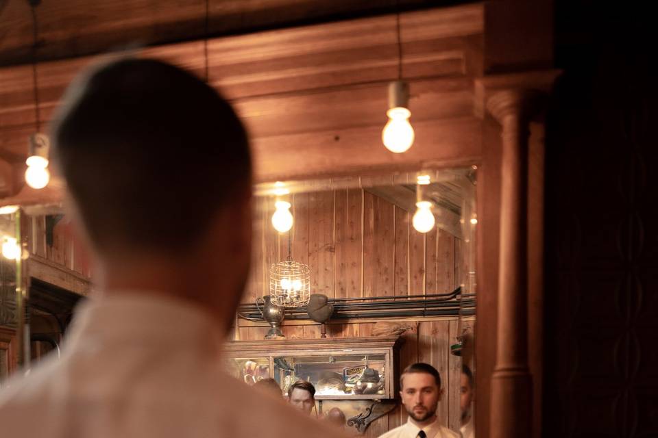 Groom and his reflection