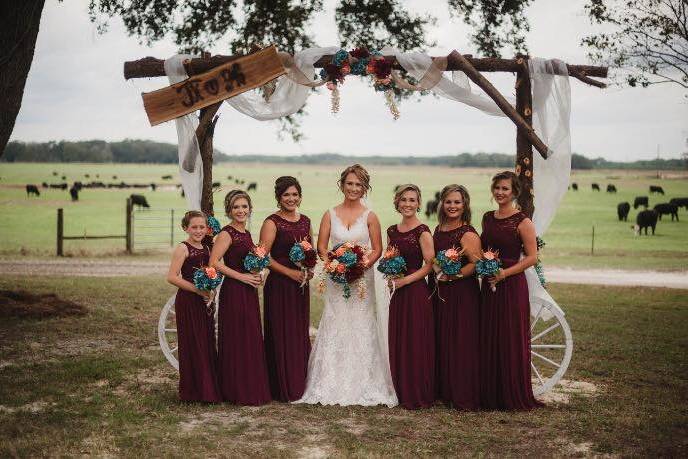 The bride and her bridesmaids