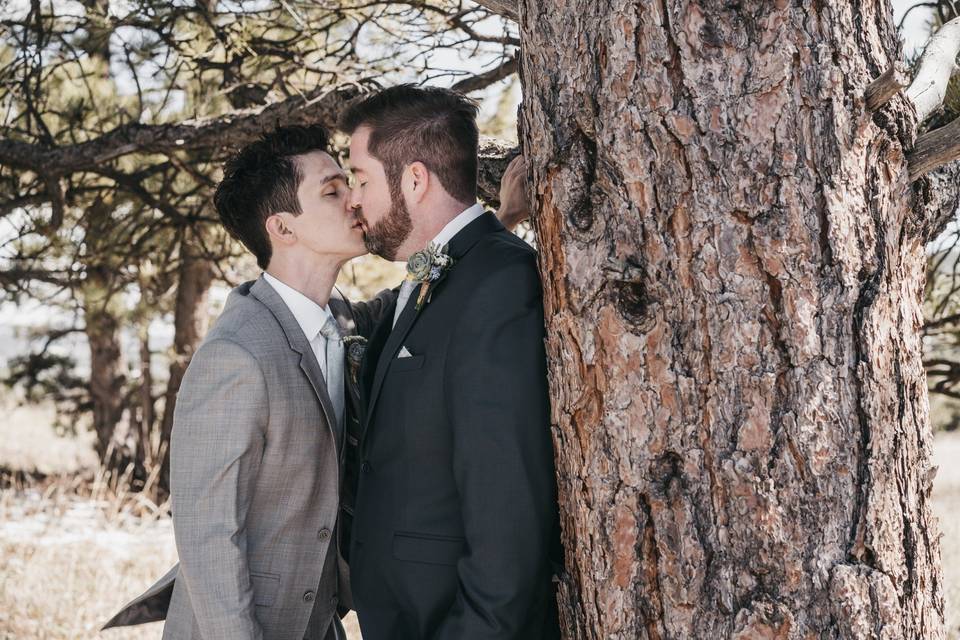 Grooms kissing