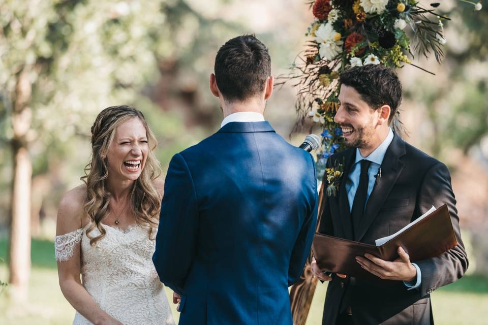 Bride laughing