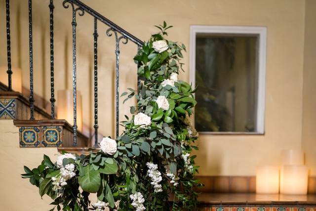 Flower-draped banister