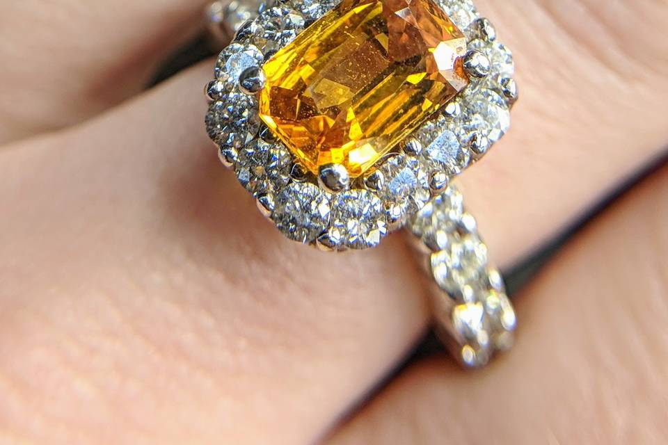 honey yellow sapphire and diamond engagement ring by Secrète Fine Jewelry in Bethesda, MD and Washington, DC