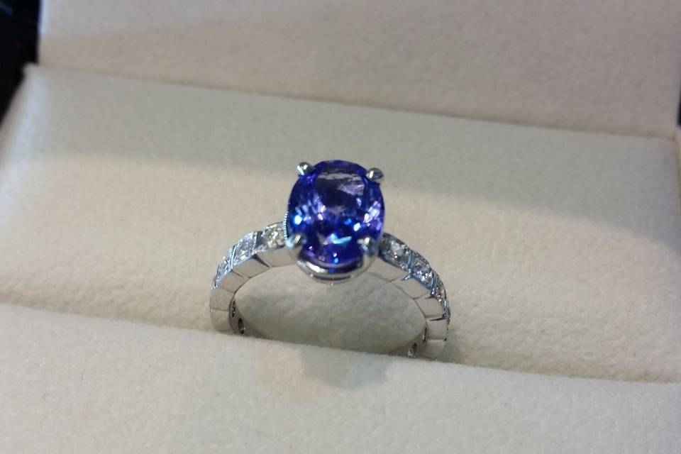 custom tanzanite and diamond engagement ring Secrète Fine Jewelry in Bethesda, MD and Washington, DC