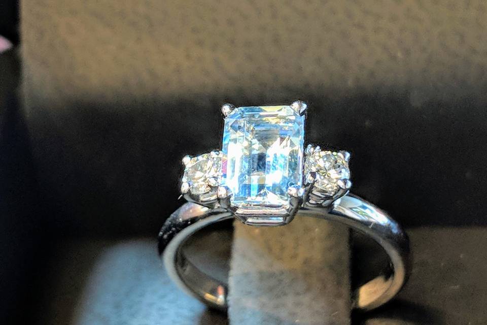 heirloom re-setting: aquamarine and diamond on white gold by Secrète Fine Jewelry in Bethesda, MD and Washington, DC
