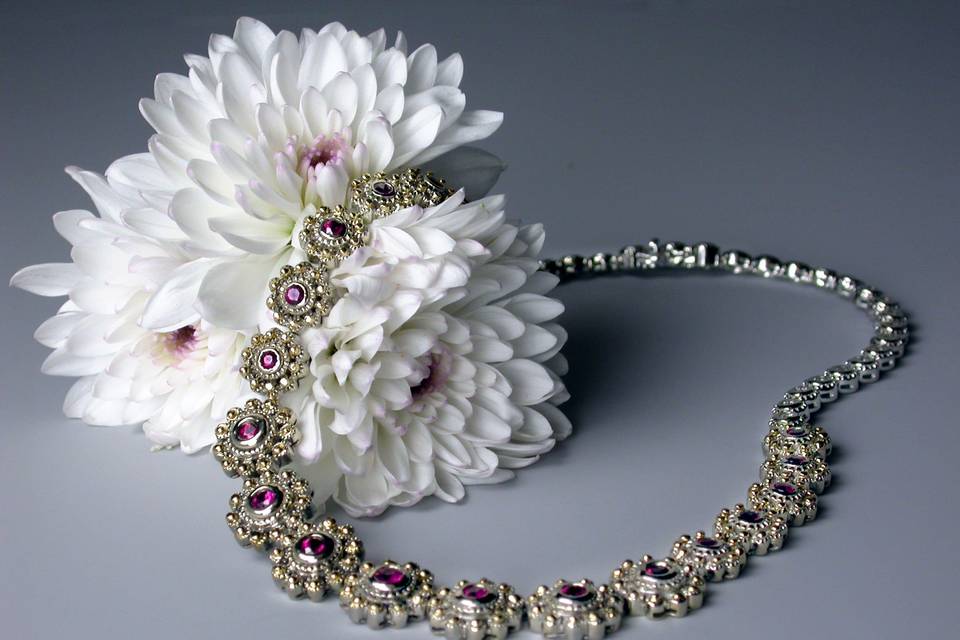diamond, ruby, and 18k white gold necklace by Secrète Fine Jewelry in Bethesda, MD and Washington, DC