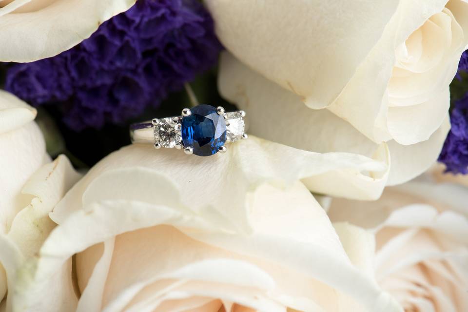 Sapphire and diamond engagement ring  by Secrète Fine Jewelry in Bethesda, MD and Washington, DC