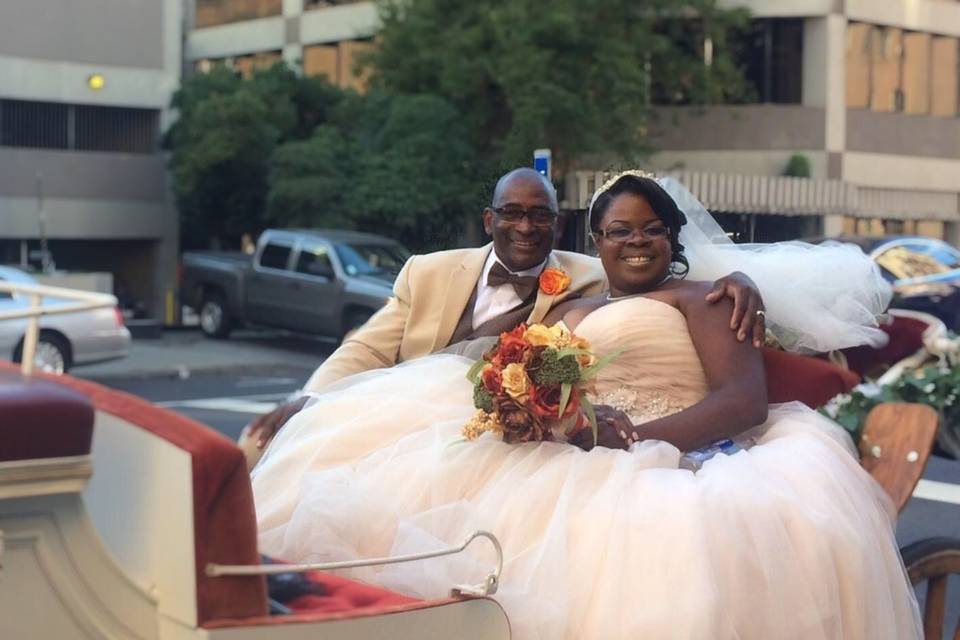 Posing with bouquet