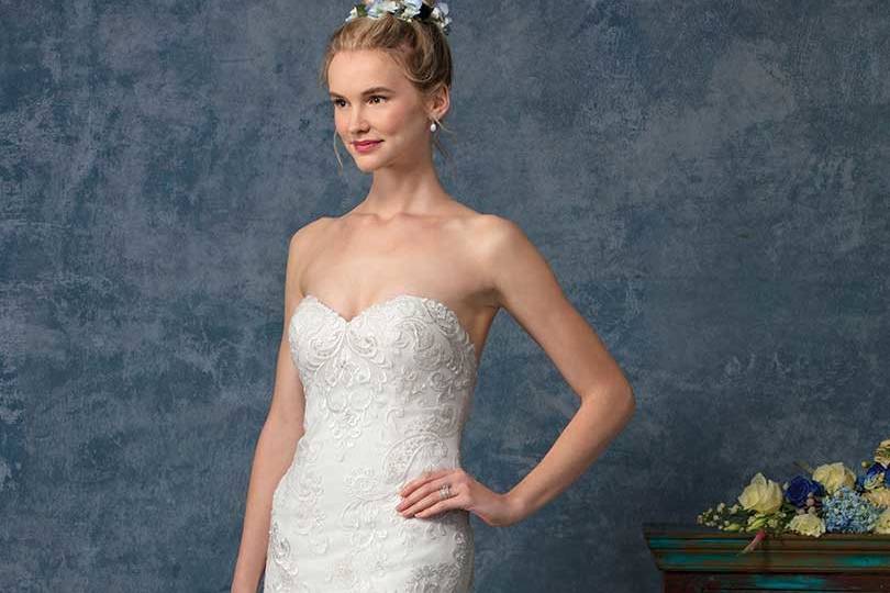 BL239 Carolina		Fit and flare gown with illusion bateau neckline, lace illusion long sleeves, and illusion low back.