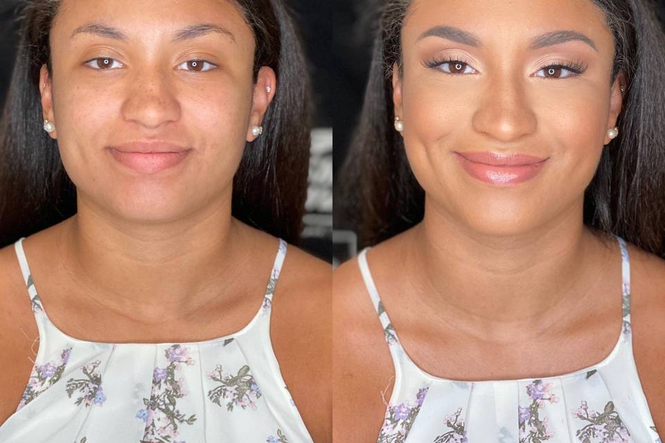 Soft glam before and after