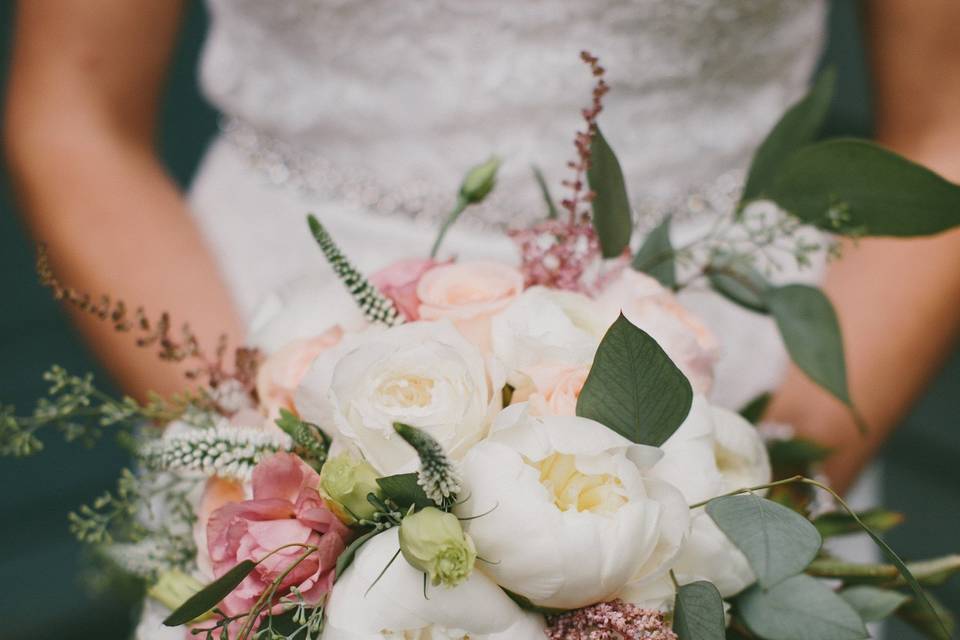 The bride holding her bouquet