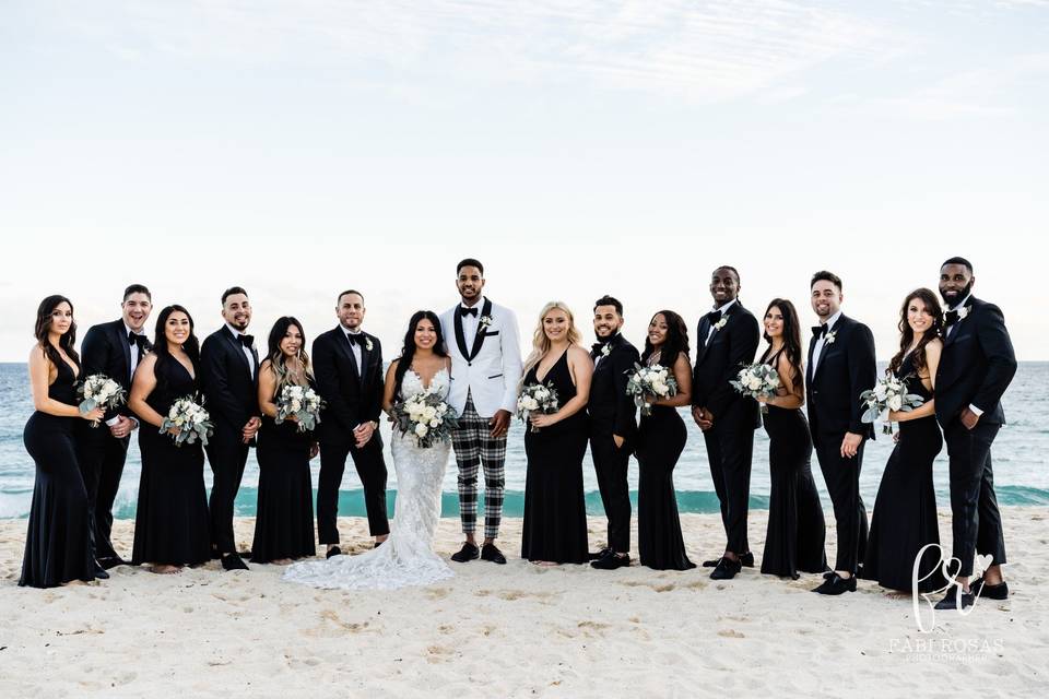 Black and white wedding party