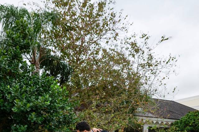 Wedding Couple with Flamingos