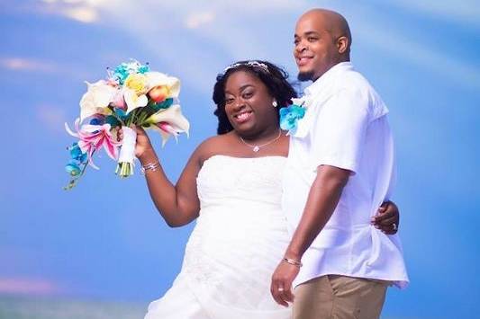 Newlyweds at the beach