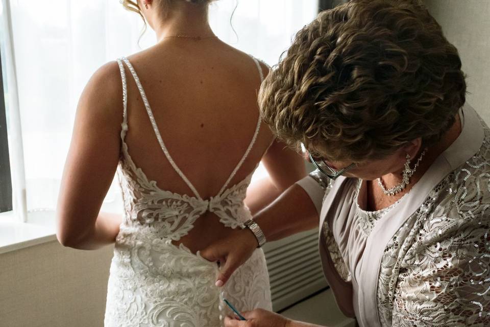 Getting in her dress