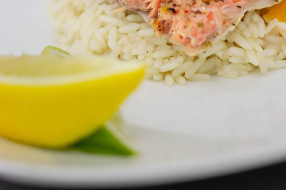 Salmon with pilaf