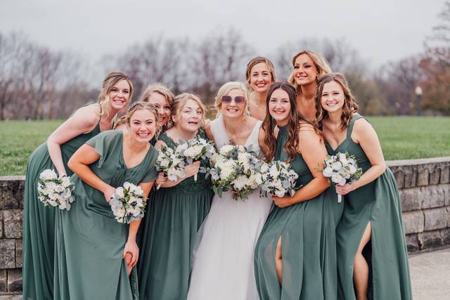 Bride and bridesmaids in party