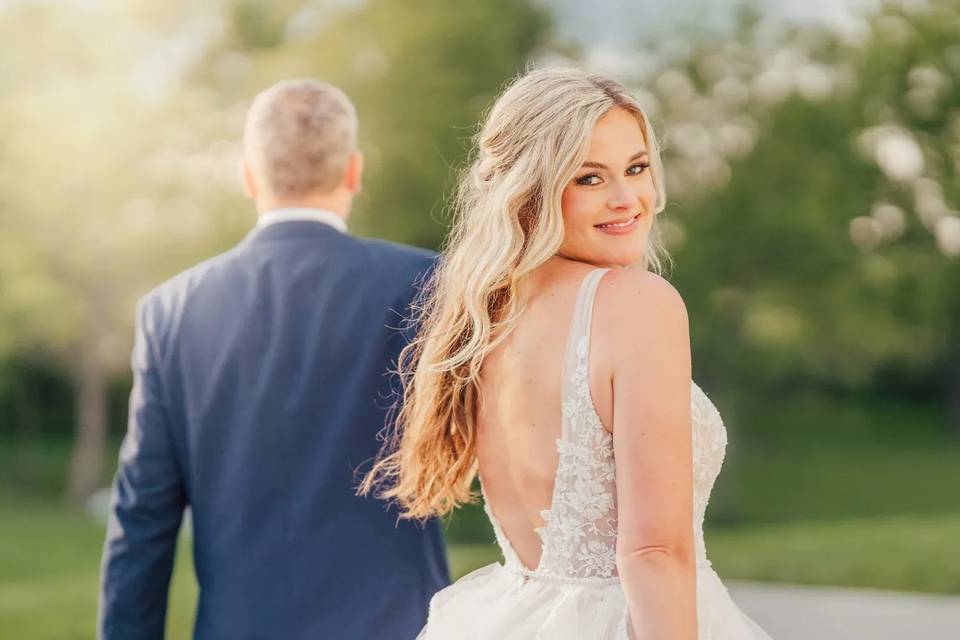 Bride looking back