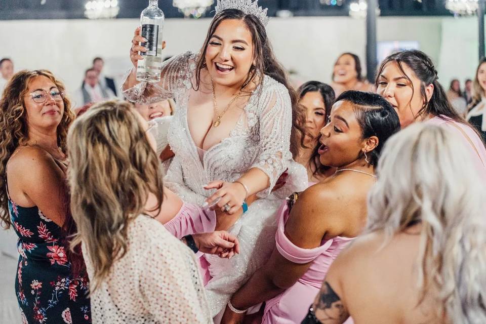 Bride partying with girls
