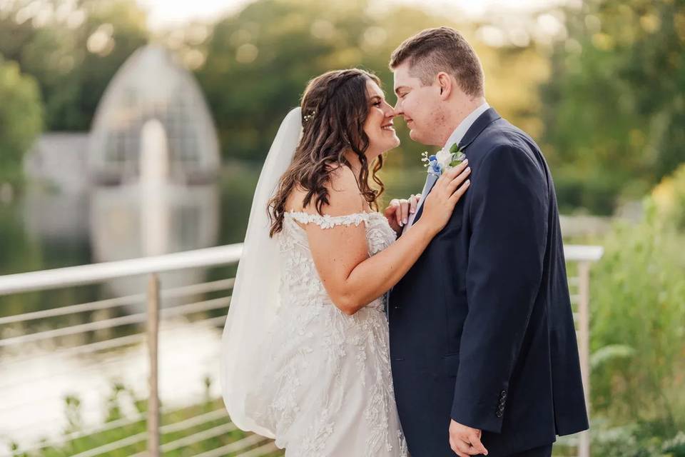 Bride and groom kissing