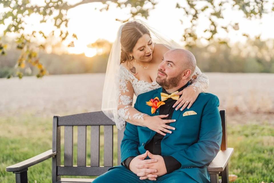 Groom on bench