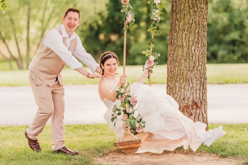 Bride shining under tree