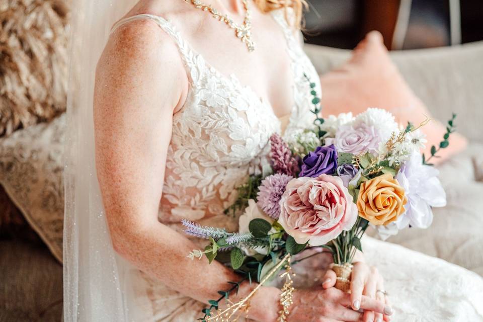 Bride sitting and looking